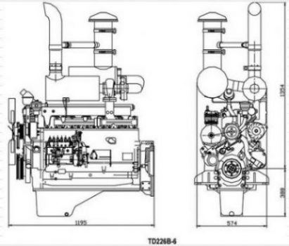 Deutz D226B-6L Engine dimension deawing