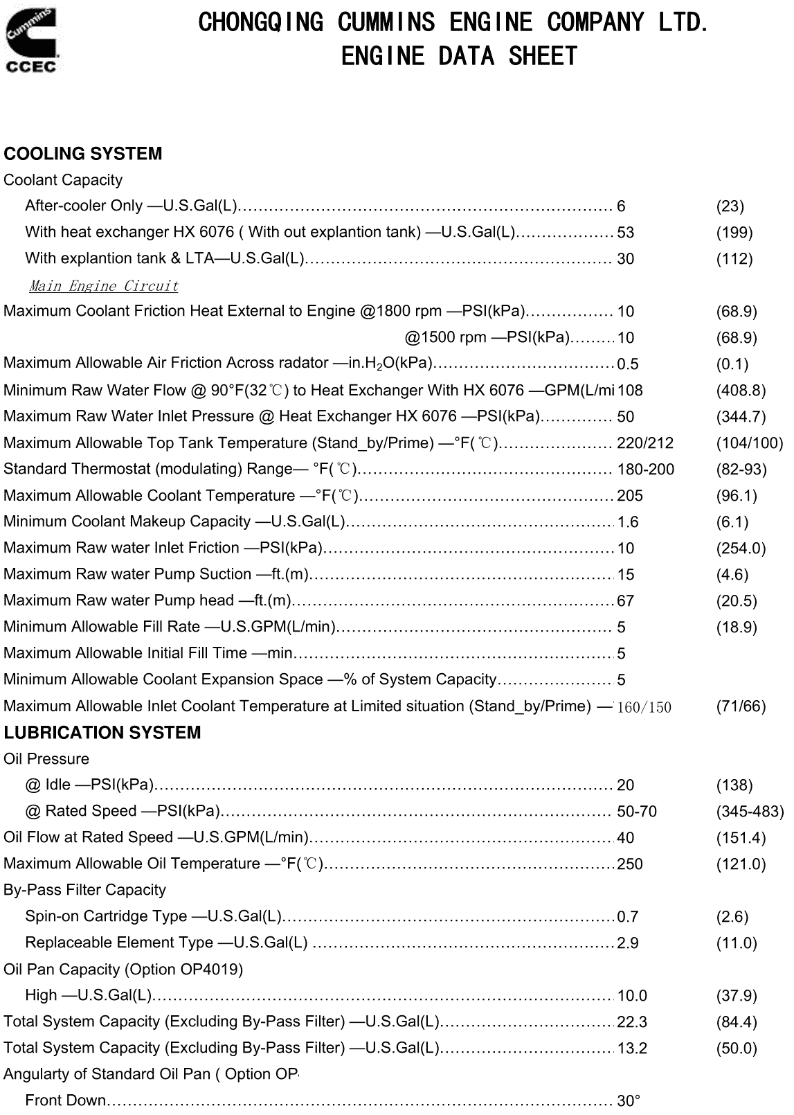Cummins KTA19-G3A datasheet