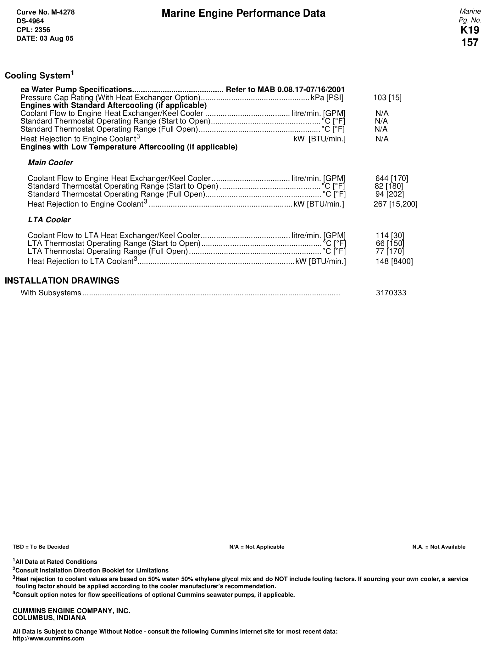 Cummins KTA19-M4 700 HP datasheet
