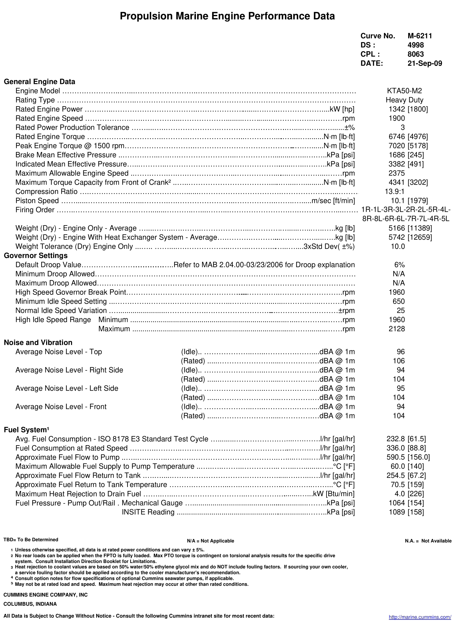Cummins KTA50-M2 1800 HP datasheet